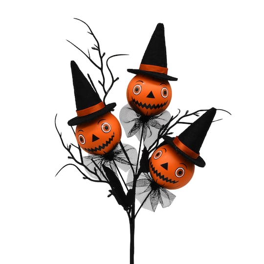 13.2" Orange & Black Jack-O'-Lantern with Witch Hat Pick by Ashland®